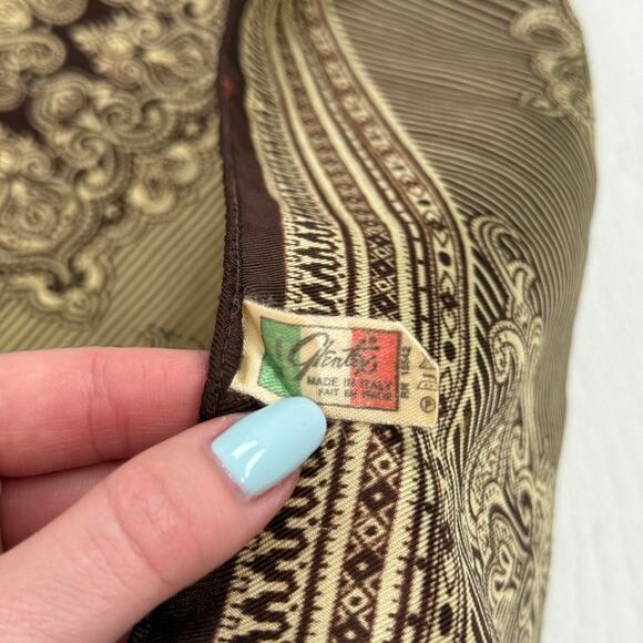 Vintage 70s Glentex Brown Cream Square Scarf, 26x26 - Picture 5 of 7